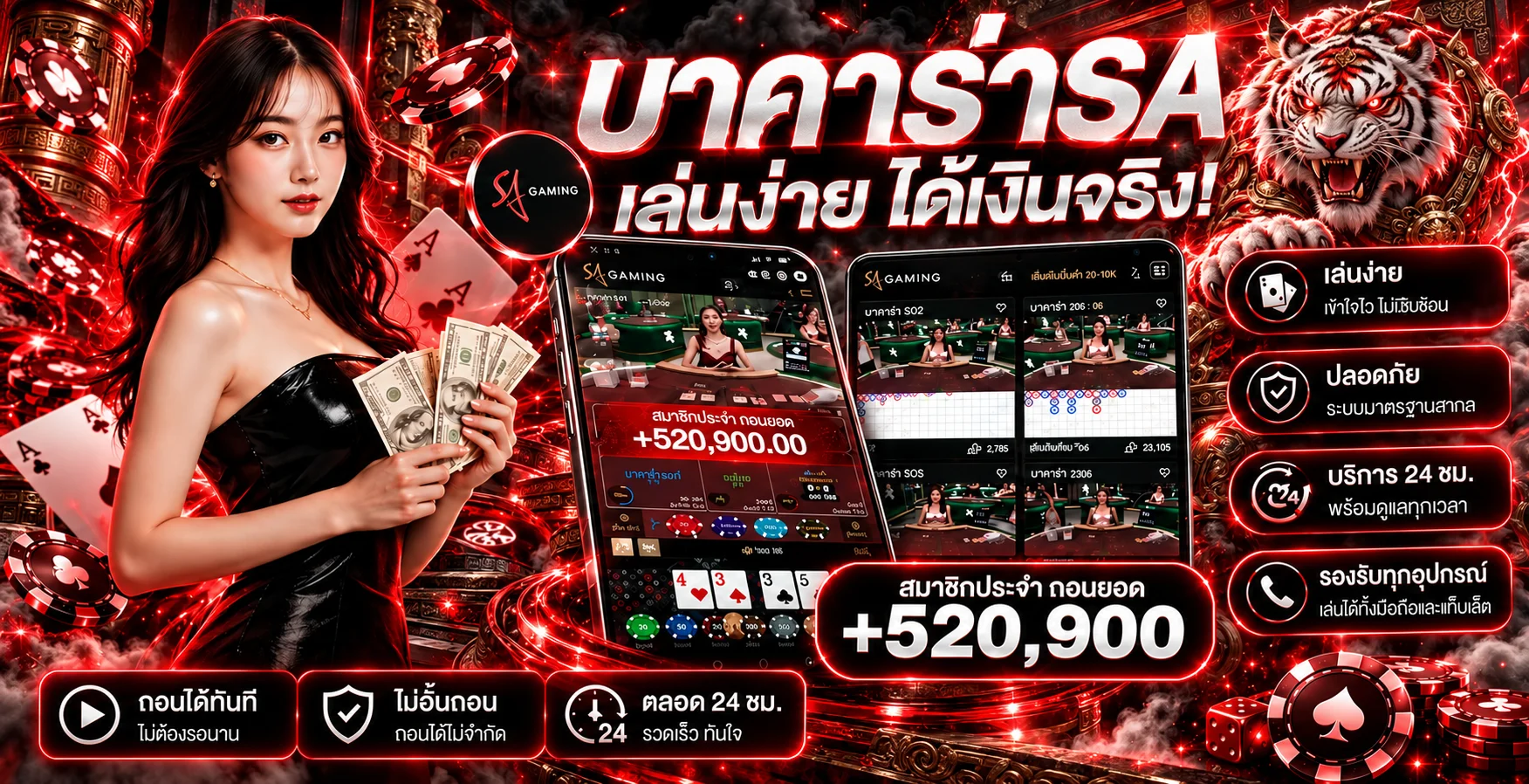 แบนเนอร์บาคาร่าออนไลน์ KINGKONG239 โทนแดงดำ